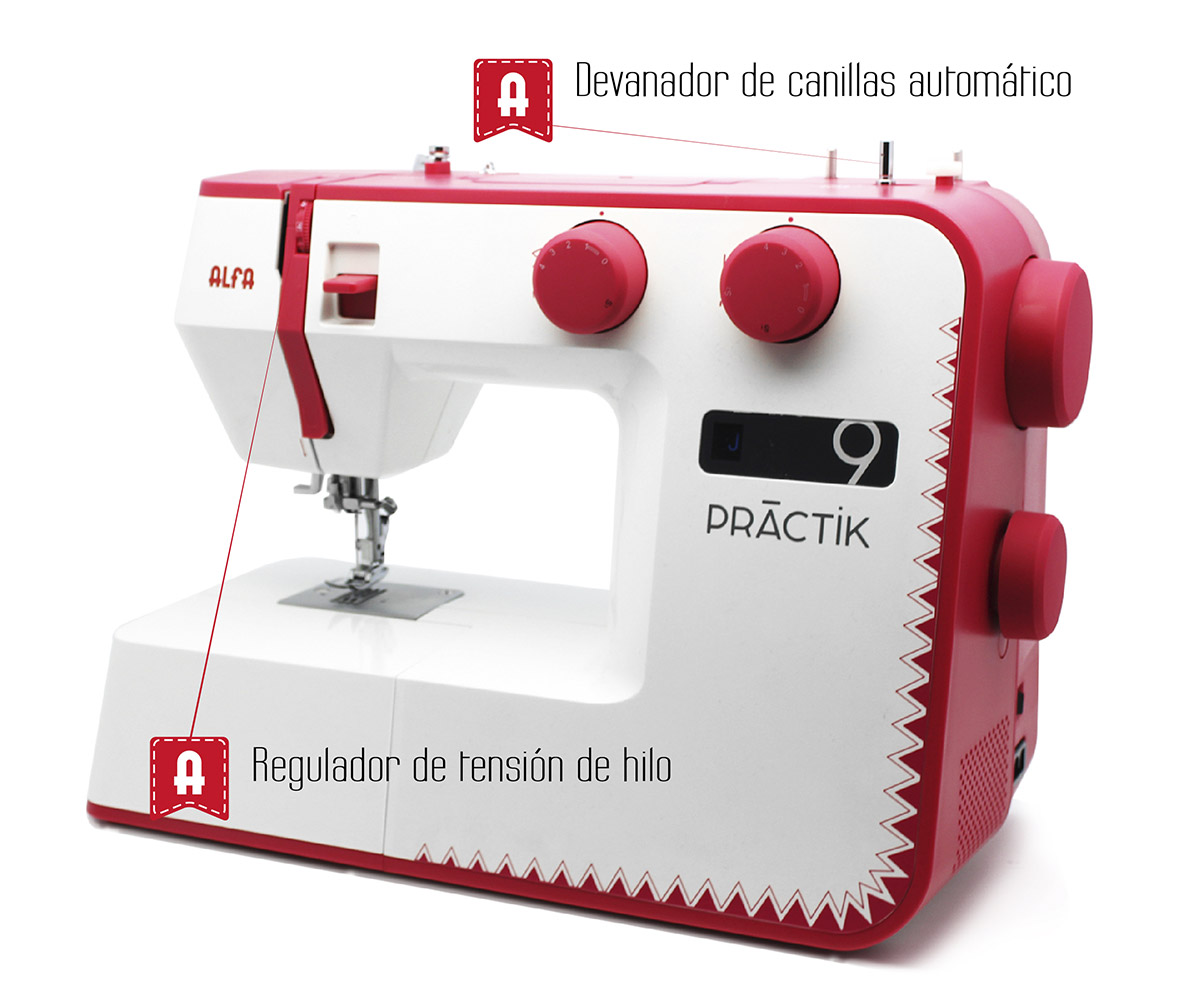 Maquina de coser ALFA: PRACTIK7 + CANILLAS. Luz led+ Ojal 1 tiempo+  Enhebrador - Mercería Creativa